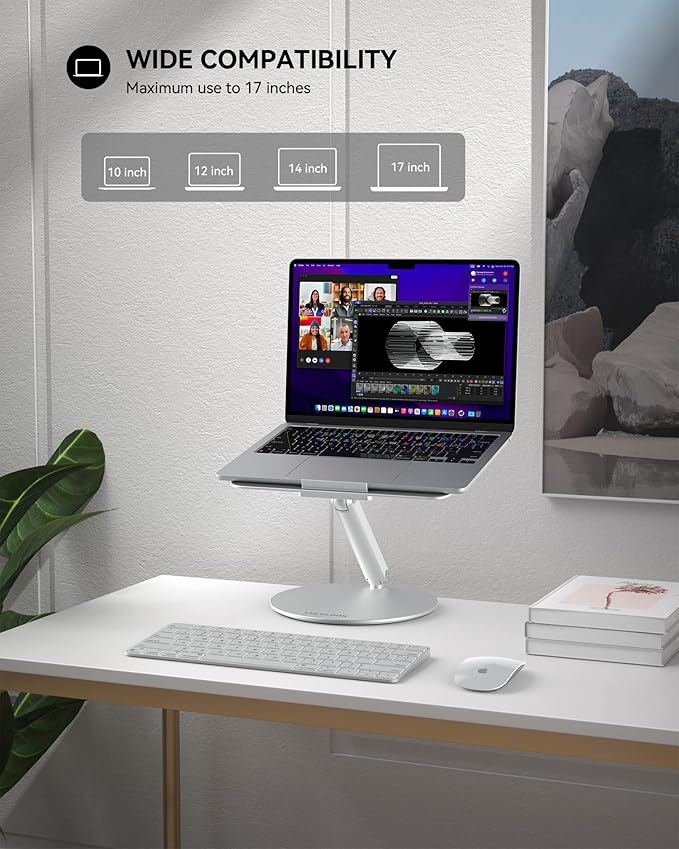 LULULOOK Laptop Stand for Desk 2025, 360 Rotating Adjustable Laptop Riser, Upgraded Foldable Full Aluminum Alloy Computer Stand for MacBook Pro/Air, Dell, HP, Lenovo and Other 10-17inch Laptops