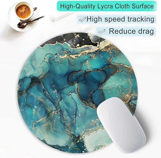 ITNRSIIET Round Mouse Pad with Stitched Edge Premium-Textured Waterproof Non-Slip Rubber Base Desktop Protection Mat Diameter 8.7 inches, Abstract Ink Tempera