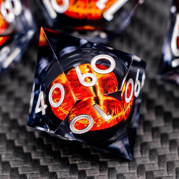 ARUOHHA DND Resin Dice Gazes Eye Dice Liquid Core Flaming RPG Sharp Edged Dice Set with Gift Box, Polyhedral D and D Dice Set Compatible with Dungeons Dragons Role Playing Game D20 D12 D10 D8 D6