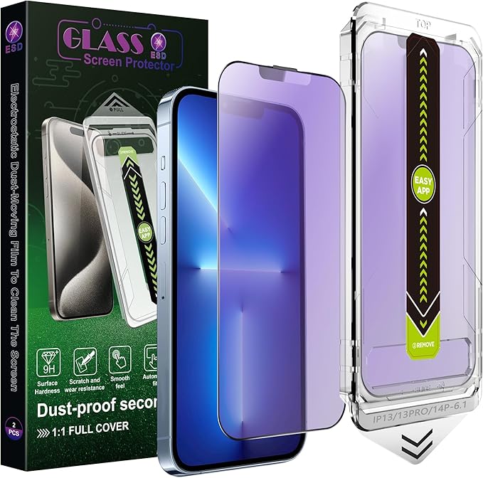 (2-Pack Anti Blue Light Matte Screen Protector for iPhone 16e/13/13 Pro/14 (6.1-Inch),9H Tempered Glass,Anti-Glare,Full Coverage,Anti-Fingerprint,Auto Dust Removal,Bubble-Free