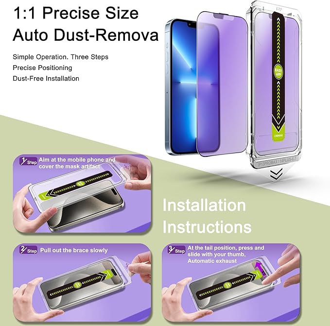 (2-Pack Anti Blue Light Matte Screen Protector for iPhone 13 Pro Max/14 Plus (6.7-Inch),9H Tempered Glass,Anti-Glare,Full Coverage,Anti-Fingerprint,Auto Dust Removal,Bubble-Free