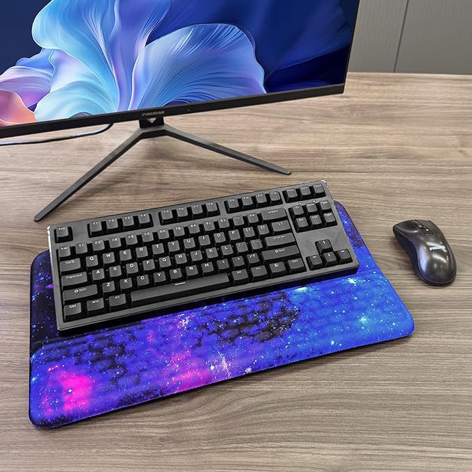 Computer Keyboard Stand with Wrist Rest, Ergonomic Tilted Keyboard Holder - Keyboard Riser with Wrist Pad - Keyboard Tray Support for Office Home - Black Starry Night