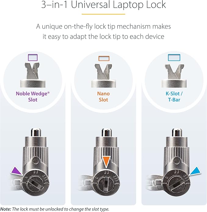 StarTech.com 25-Pack Universal Laptop Lock 6.6ft (2m), Master Keyed Security Cable, Compatible with Noble Wedge/Nano/K-Slot; TAA