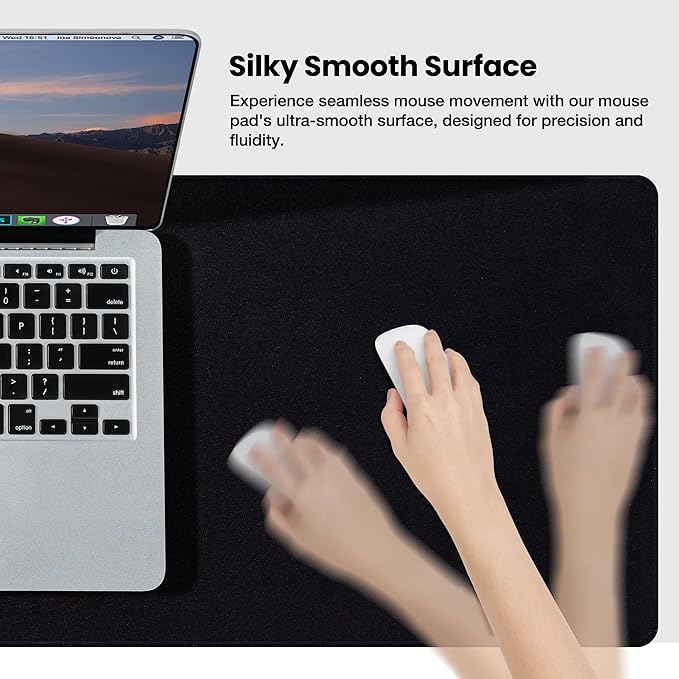 ALOANES Black Waterproof Desk Mat, Large Mouse Pad with Extended Mouse Mat, with Anti Slip Base, Stitched Edge, Grain Jacquard Surface, Perfect for Gamer, Office & Home, XXL 11.81''x31.50''x0.12''