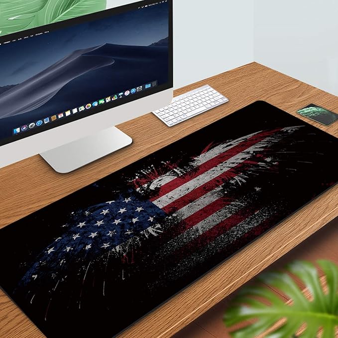 RTGGSEL 31.5x11.8 Inch Non-Slip Long Extended Large Gaming Mouse Pad with Stitched Edges XL Laptops Keyboard Mouse Mat(USA Eagle)