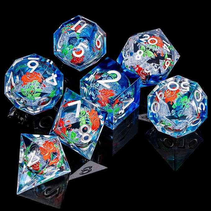 ARUOHHA Liquid Core DND Dice Set, Vampire Sharp Edged Dragons Dice Compatible with D&D RPG Role Playing Games, Resin Blood Red Polyhedral Dungeons D and D Dice with Gift Box D20 D12 D10 D8 D6 D4