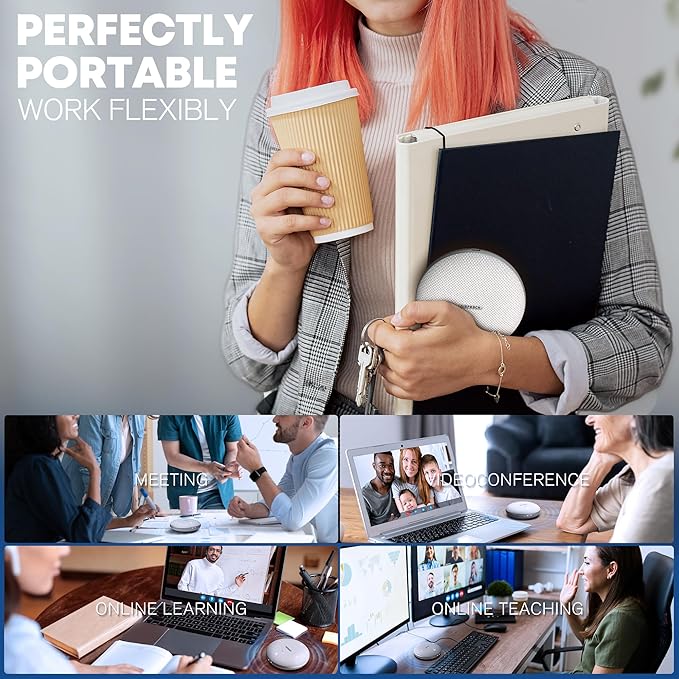 Bluetooth Conference Speakerphone M4 Conference Microphone with AI Noise Reduction AI Transcription Full-Duplex 360° Omnidirectional Voice Pickup USB Speaker for Teams Zoom Home Office, Gray