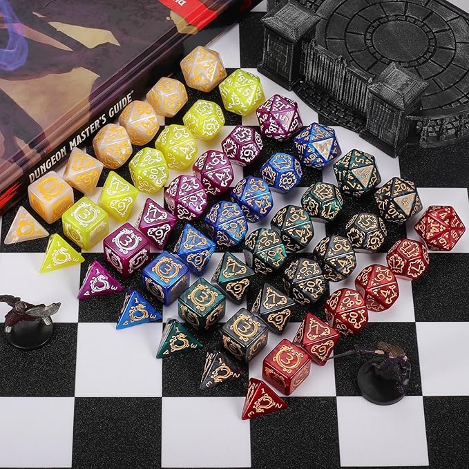 CiaraQ DND Dice Sets - 49pcs Polyhedral Dice, 7 Sets D&D Dice with Pouches, D4 D6 D8 D10 D% D12 D20 Dice for Dungeons and Dragons DND RPG MTG Table Games