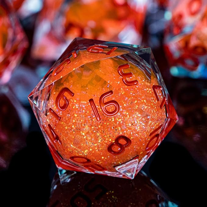 ARUOHHA Liquid Core DND Dice Set, 7pcs Resin Sharp Edged Dragons Dice Role Playing Games, RPG Orange Dungeons Polyhedral Dice with Gift Box D20 D12 D10 D8 D6 D4