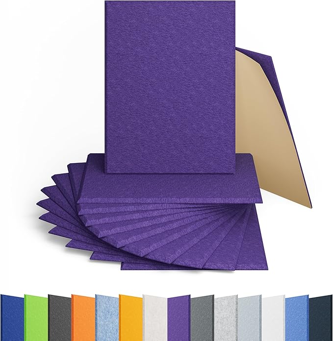 12 Pack Acoustic Panels Self Adhesive Sound Proof Foam, High Density Sound Acoustic Panel, 16X12X0.4 Inch 4:3 Rectangle Panels in Home, Office, Reccording Room, Studio,and More(Violet)
