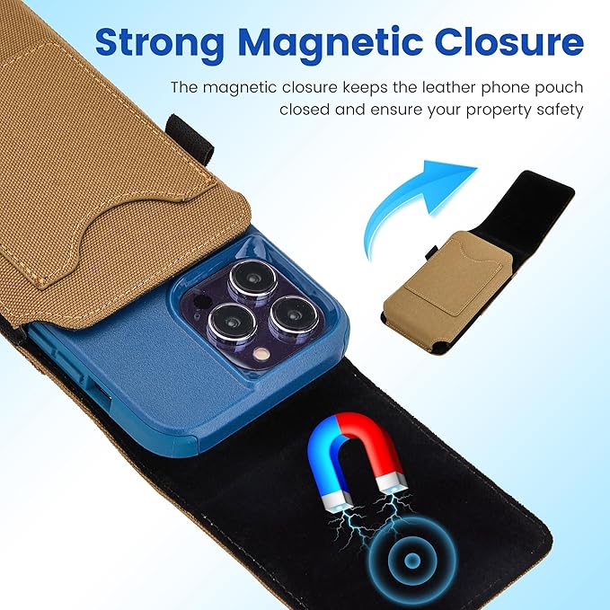 BECPLT Nylon Holster Compatible with Galaxy S25 Ultra S24/S23/S22/S21/S20 Ultra A17 A16 Motorola Moto G56 G Power Cell Phone Belt Holder for Men - Khaki