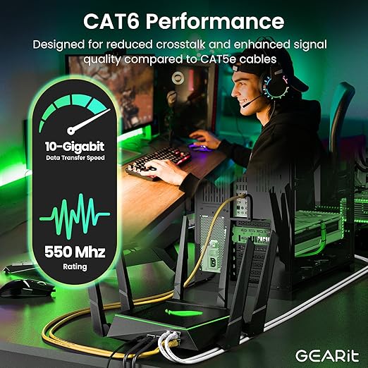 GearIT Cat 6 Ethernet Cable (24-Pack 5 Feet) Cat6 Network Patch, 10Gbps, RJ45, Snagless Cord, Gold-Plated Connectors, Internet for PC, TV, Tablet, Router, Printer, Servers, IT Data Center - Yellow