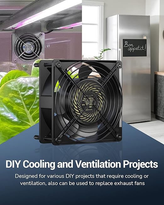 DEWENWILS 2 Pack 120V AC Fan, Waterproof Exhaust Fan 120mm, 18W 2850RPM 90CFM, DIY Cooling Fan for Refrigerator, Computer Case, Compressor Engine, Generator, UL Listed