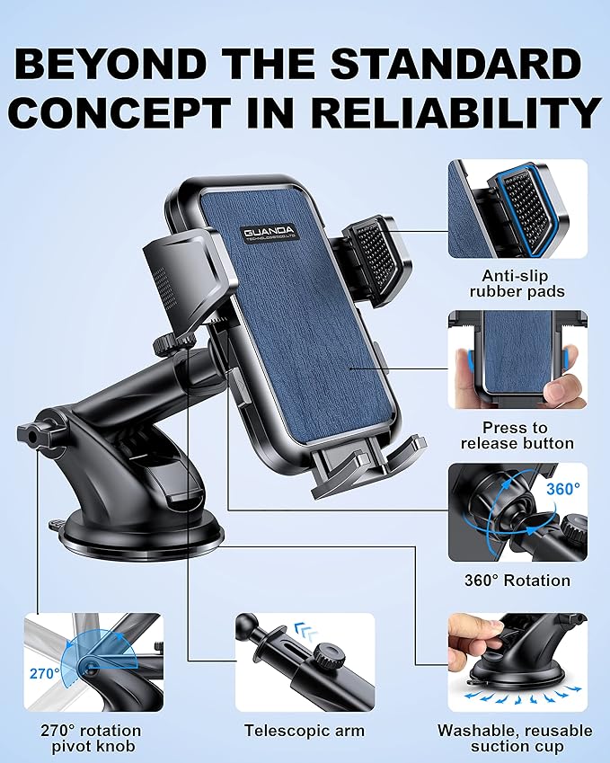 2025 Upgrade Car Phone Holder Mount, Universal Window Cell Phone Car Mount for Dashboard Windshield, Car Dash Mount Mobile Holder for iPhone, Samsung, Nokia, LG and All Android Smart Phones