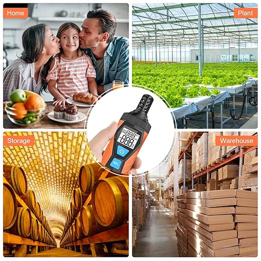 Temperature Humidity Meter, High Precision Thermometer Hygrometer with Ambient, Dew Point, Wet Bulb Thermometer, Dual Display Temperature & Humidity with LCD Backlight, TH10
