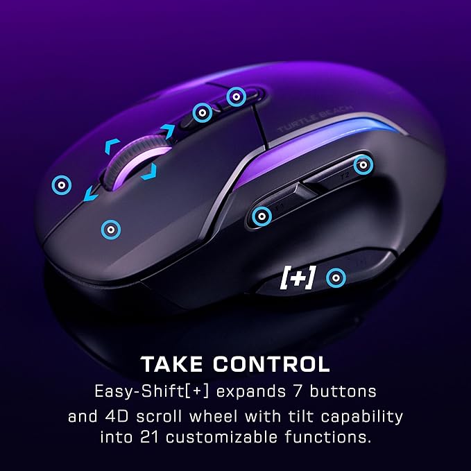 Turtle Beach Kone II Air – Wireless Ergonomic RGB Gaming Mouse, 350-Hr Battery, 26K DPI Optical Sensor, 100M Click Optical Switches, 21 Customizable Inputs, 4D Free-Spin Scroll Wheel – Ash Black