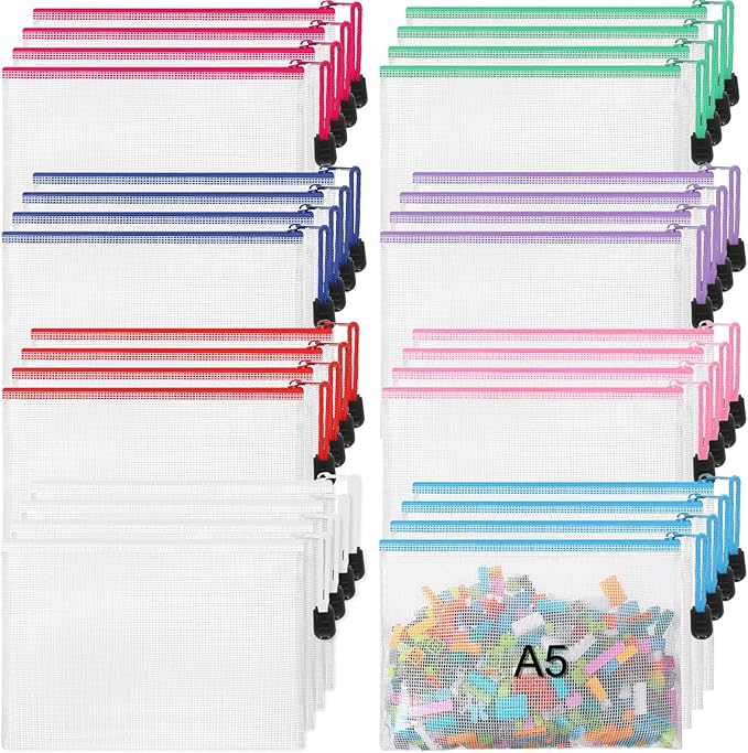 Jetec 32 Pcs Mesh Zipper Bags Toy Storage Bikini Organizer Bag Bolsas Para Guardar Trajes De Baño Waterproof Zipper Reusable Pouch Puzzle Multipurpose for Storage Office(Classic Color,9 x 7 Inch)