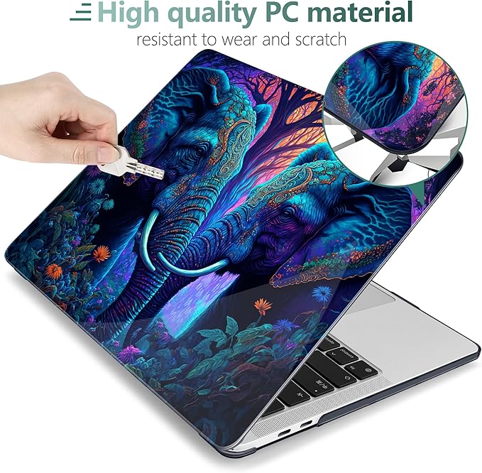 MEEgoodo Case for MacBook Pro 13 inch 2022 2021 2020 New A2338 M2/M1 A2251 A2289, Laptop Hard Shell Cases with Keyboard & Camera Cover Compatible Case, Elephants (A2338/A2251/A2289)