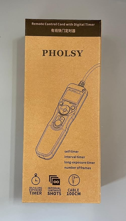 PHOLSY N10 Timer Remote Control Cable with Intervalometer for Nikon Z5, Z7-II, Z6, Z6-II, D750, D780, D7500, D7200, D7000, D5600, D5500, D5300, D3300, D610, D90, P7700, P7800, P950, Replaces MC-DC2