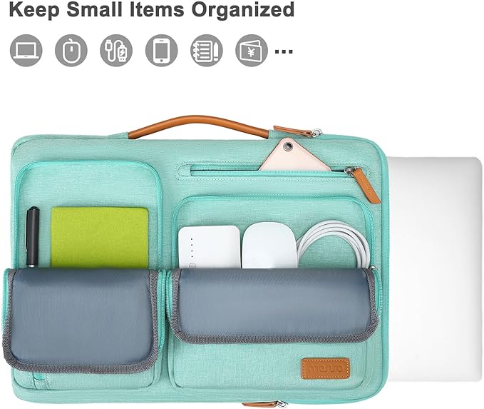 MOSISO 360 Protective Laptop Case 15 inch, 15 inch Laptop Sleeve Compatible with MacBook Air M4 M3 M2 2025 2024 2023, Dell XPS Plus, Side Open Carrying Case with 4 Zipper Pockets&Handle, Aqua Green