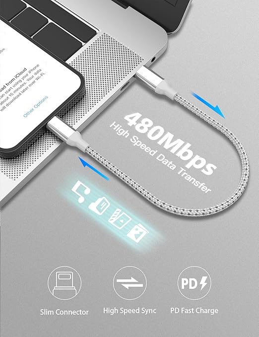 1ft USB C to Lightning Cable Short, [Apple MFi Certified] 2Pack USB C iPhone Charger PD Fast Charging, 12inch Nylon Braided Type C to Lightning Cord for iPhone 14 13 12 11 Pro Max Mini XR XS 8 SE iPad