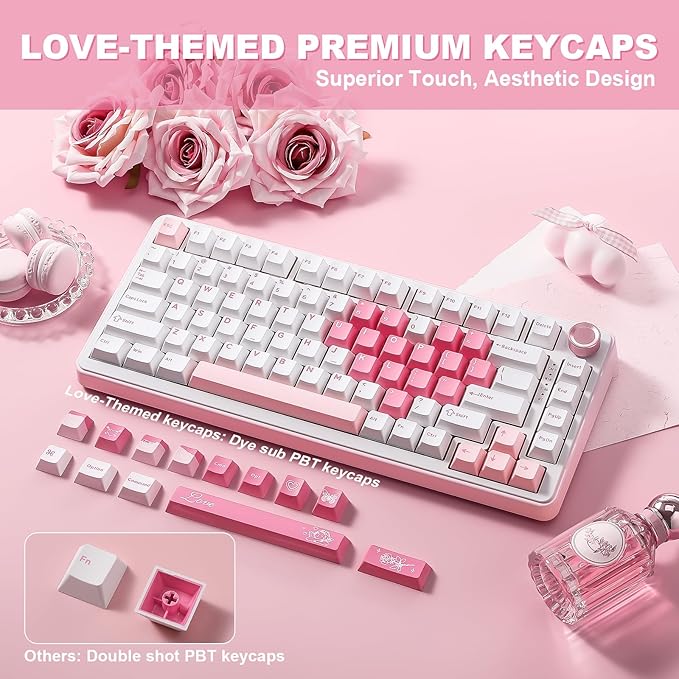 YUNZII B75 PRO Wireless Mechanical Keyboard,75% Layout with Knob,Hot Swap Gasket Structure,Creamy Pre-lubed Switches,RGB Backlit,Bluetooth/Type-C/2.4G for Win/Mac (White, Cocoa Cream V2 Switch)