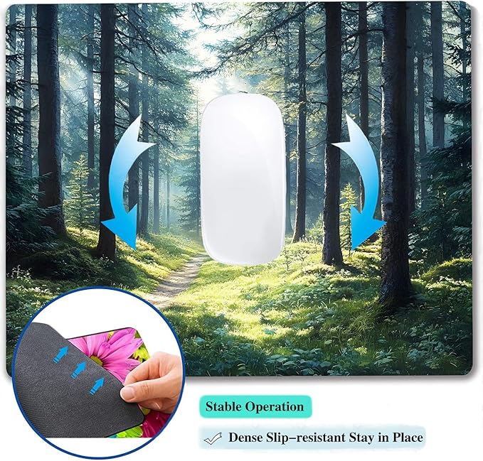 Aesthetic Natural Forest Custom Mouse Pad with Non-Slip Rubber, Small Square Design for Wireless Laptop & Computer Mouse Pads for Desk, 9.5 x 7.9 inch Smooth Surface for Gaming & Office