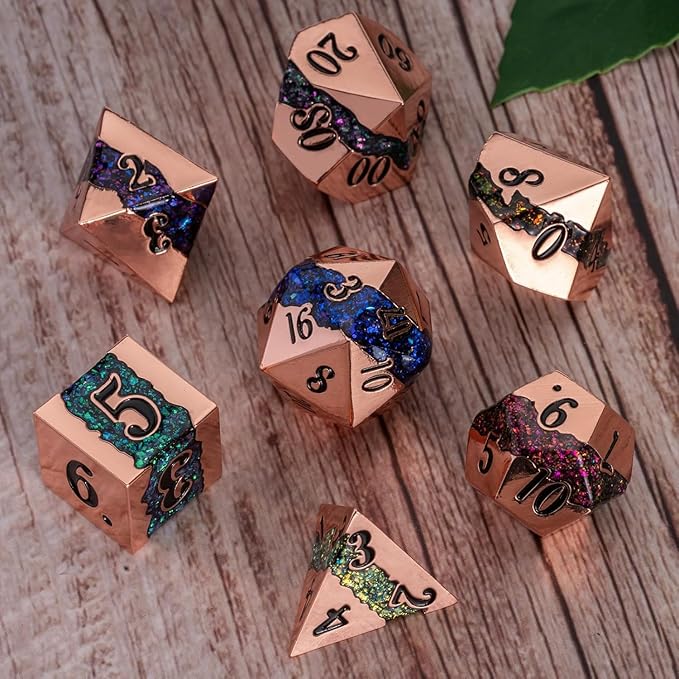 Metal RPG Dice Set,DND Polyhedral Dice Set 7pcs,Metallic Glitter Large Stripe Dice Set for Dungeons and Dragons Role Playing Games