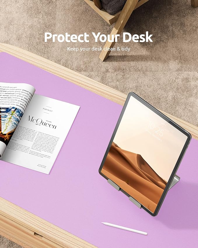 YSAGi Leather Desk Protector, Office Mat, Large Mouse Mat, Non-Slip PU Leather Blotter, Laptop Desk, Waterproof Writing Pad for Office and Home (Taro Purple, 35.4" x 17")