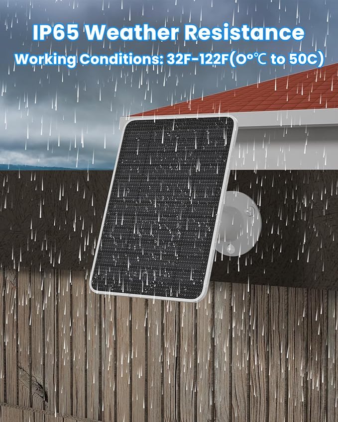 Solar Panel Charger Compatible with Arlo Essential 2K Outdoor(2nd Gen)/Essential XL Camera(2nd Gen)/Essential Spotlight, 5W Solar Panel with IP65 Waterproof 10ft Micro USB-C Cable & Wall Mount, 2 Pack