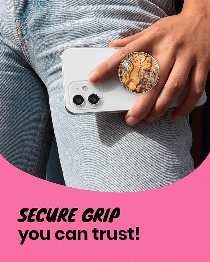 OnTheGrip Cute Natural Seashell Design Round Shape Collapsible Mobile Phone Grip Stand Holder for Smartphone Tablet Cell Phone Accessory (Leopard)