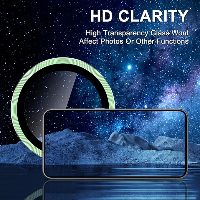 for Samsung Galaxy S25 Camera Lens Protector, Individual Metal Ring Tempered Glass Lens Cover, [Strong Adsorption] Scratch Resistant Ultra-Thin HD Clear Lens Cover, 1 Set-Light Green