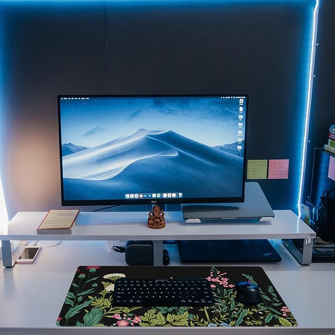 Large Gaming Mouse Pad for Desk,Wildflowers Night Desk Mat,Wild Floral Flower Desk Pad,Extended Big Computer Keyboard Mouse Pad with Non-Slip Base and Stitched Edge,31.5"x11.8"