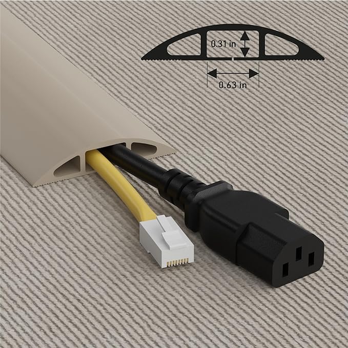 D-Line 30ft Floor Cord Cover, Floor Cable Protector, Extension Cord Cover, Protect Wires & Prevent Cable Trips, Cable Management Solution - Cord Cavity = 0.63" (W) x 0.31" (H) - Beige