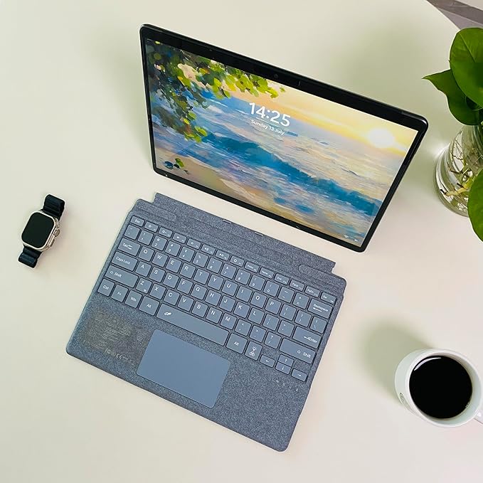 Keyboard for Microsoft Surface Pro Copilot+ (11th Edition) / Pro 11 / Pro 10 / Pro 9 / Pro 8 / Pro X, 13 inch, Detachable Type Cover with Touchpad, 7-Color Backlit & Pen Holder (Ice Blue)