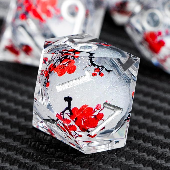 ARUOHHA DND Resin Dice Plum Blossom Liquid Core White Sharp Edge Dragons Polyhedral Dice Set with Gift Box, Compatible with D&D Role Playing Game Dungeons D and D Dice Set D20 D12 D10 D6