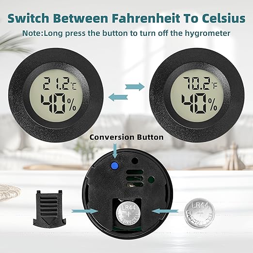 Mini Hygrometer Indoor/Outdoor Humidity Meter Hygrometer Thermometers 4 Pack Humidity Meters Gauge Mini Digital Thermometer for Humidors, Greenhouse, Garden, Cellar (4)