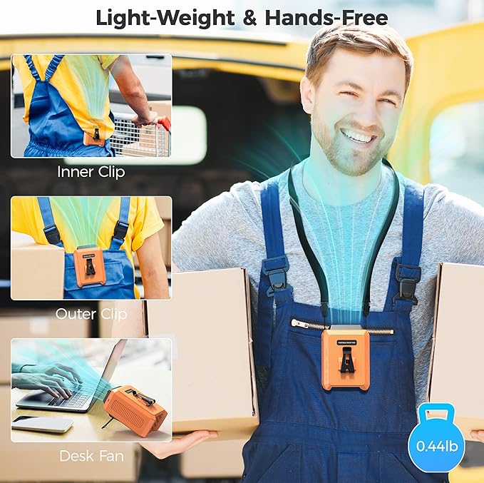COMLIFE Portable Mini Waist Fan - Rechargeable Clip on Belt Wearable Body Fan, Max 20H Cooling, 5 Speeds 16000RPM Turbo Hands-Free Under-Shirt Neck Fan for Outdoor Jobsite Camping Traveling
