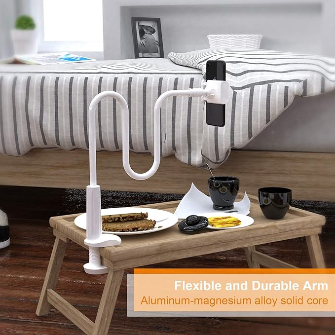 Phone Holder Bed Gooseneck Mount - Flexible Arm 360 Mount Clip Adjustable Bracket Clamp Stand Compatible with Cell Phone 11 Pro XS Max XR X 8 7 6 Plus 5 4, Samsung S10 S9 S8 for Bedroom Desk