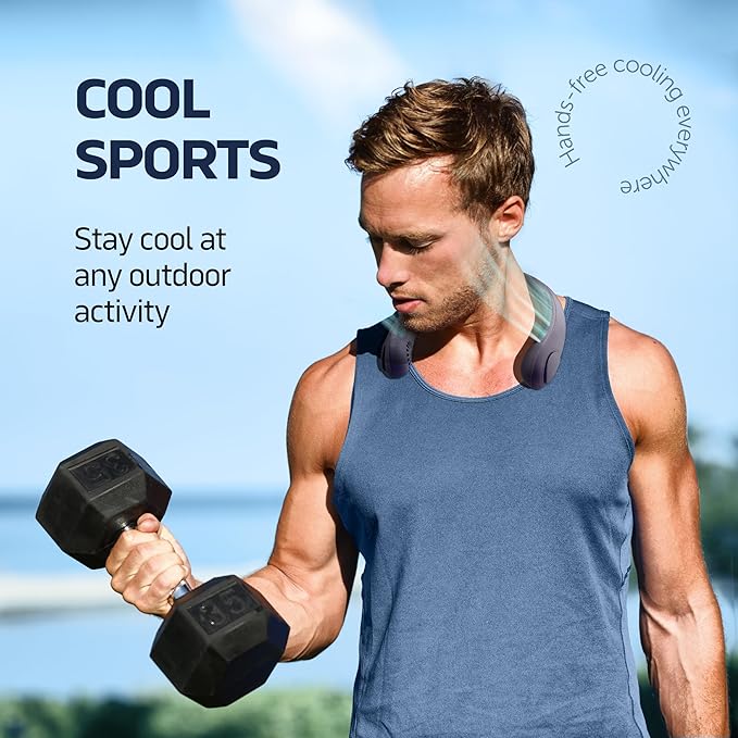 Portable Neck Fan - 3 Speed Rechargeable Bladeless Neck Fan, Adjustable Personal Black Neck Fan For Women & Men Modern Design, Great Cooling Fan For Travel, Indoor, Outdoors & Sports (Blue)