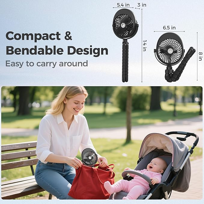 2025 Upgarded 4000mAh Misting Baby Stroller Fan, Rechargeable Battery Operated,Max 15Hrs Cooling,50ml Portable Water Sprayer Misting Fan with Flexible Tripod Clip on Car Seat Crib Treadmill Bunk Bed