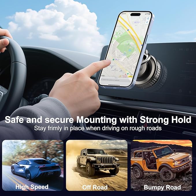 Kairiyard Vacuum Magnetic Phone Holders for Your Car, 360° Adjustable Ultra Magnet Suction Car Phone Holder Mount Foldable Cars Phone Stand Compatible with MagSafe iPhone All Smartphones