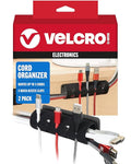 VELCRO Brand Cord Organizer for Desk & Nightstand, 5 Cable Slots with Sleeve Routing, Adhesive Wire Holder for Cord Management, Home, Workshop, Gaming & Office Essentials, Black 2 Pack