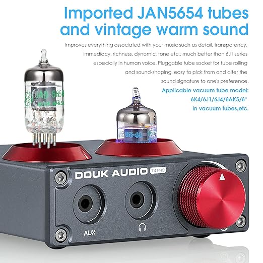 Douk Audio T4 PRO Vacuum Tube Phono Preamp, MM Turntable Preamplifier, GE5654 Hi-Fi Headphone Amp for Home Theater/Record Player/Stereo Amplifier/Active Speaker