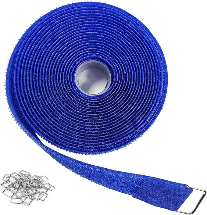 1"x16ft Hook and Loop Straps with 25 Metal Buckles, Adjustable Fastening Cable Straps, Cut-to-Length Cinch Strap, Reusable Nylon Securing Cord Ties for Organizer or Storage, 1 inch Wide,Blue