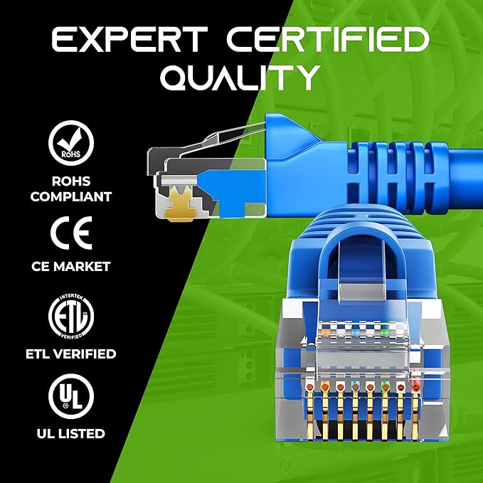 GearIT Cat 6 Ethernet Cable (16-Pack 7 Feet) Cat6 Network Patch, 10Gbps, RJ45, Snagless Cord, Gold-Plated Connectors, Internet for PC, TV, Tablet, Router, Printer, Servers, IT Data Center - Blue