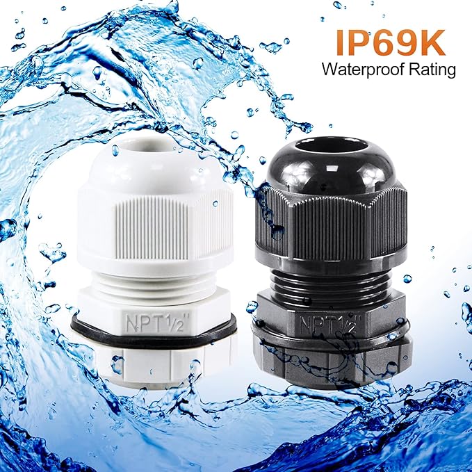 XHF 5 Pcs 1" IP68 Strain Relief Nylon Cord Grip Waterproof NPT Cable Glands Adjustable UL Listed and RoHS Compliant (Black)