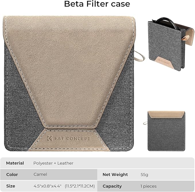 K&F Concept Lens Filter Case 4 Pocket, Leather Carrying Filters Bag Pouch for Square ND CPL etc Filters up to 100x100mm, Designed NANO-X Series Square Bracket 100mm