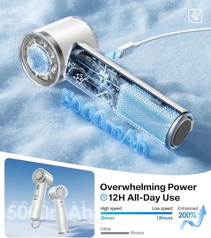 TORRAS COOLiFY iva Handheld Fan with Ice Cooler, [Chill by 50F], 0-100 Adjustable Speed, Super Mini Powerful Portable Fan 5000mAh Rechargeable, Hand Fans for Travel Essentials, Gifts for Women, Ivory