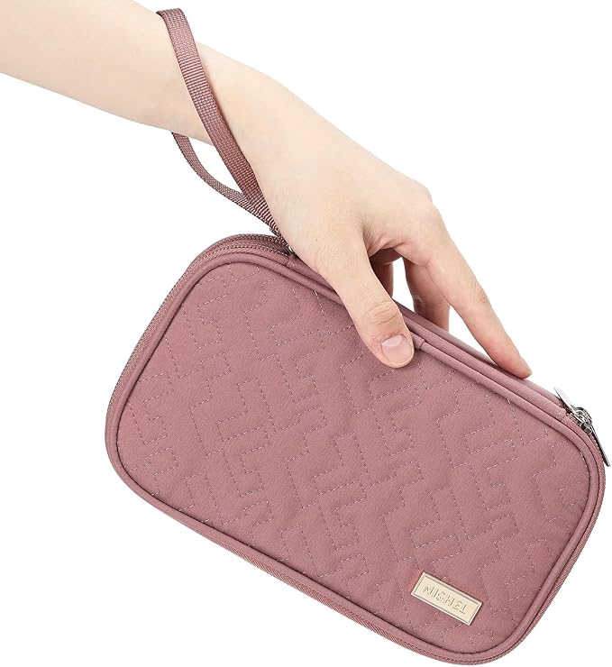NISHEL Travel Cord Organizer Case, Double Layers Tech Electronic Bag, Essentials for Charger, Cable, Phone, Flash drive, Rose-wood Pink